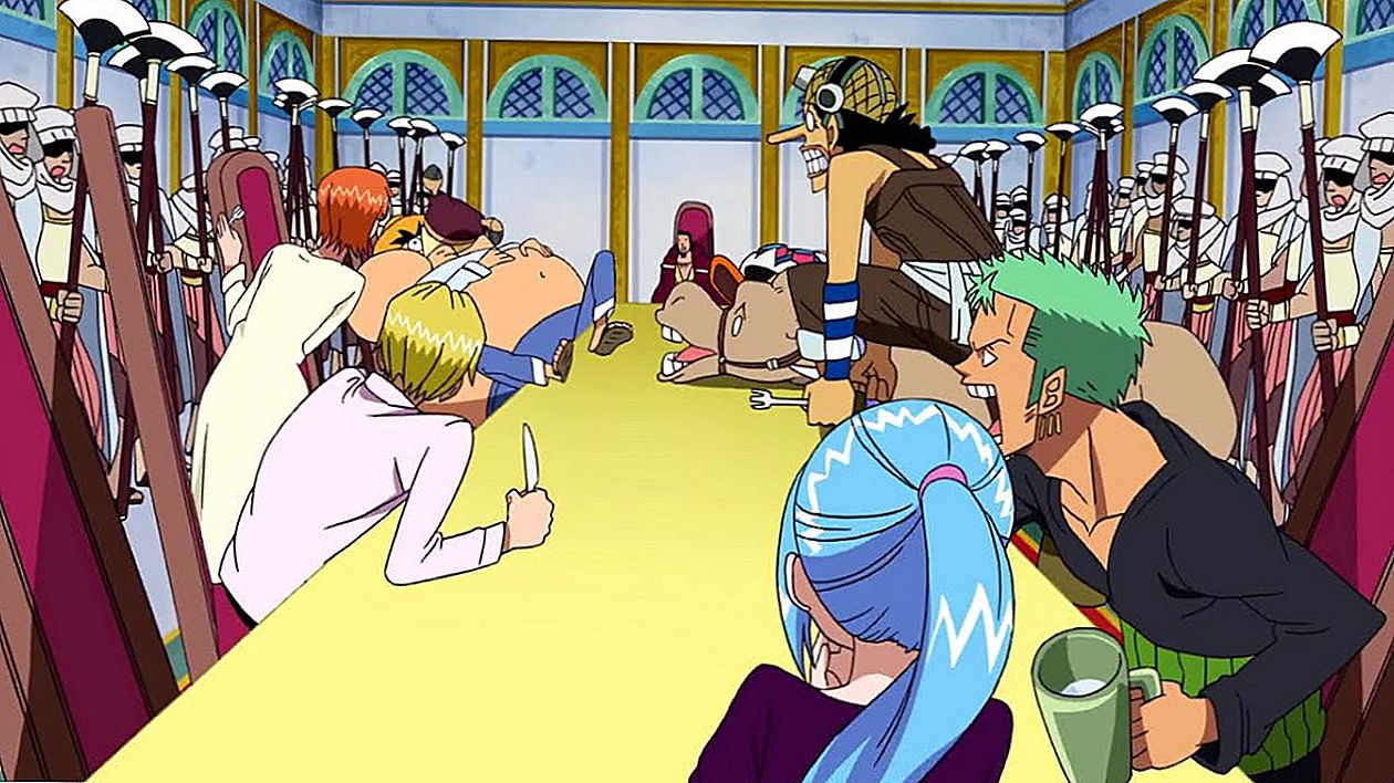 Alabasta arc의 어떤 에피소드에서 Luffy는 배의 모든 음식을 먹었고 Sanji는 그에 대해 물어 보았습니까?