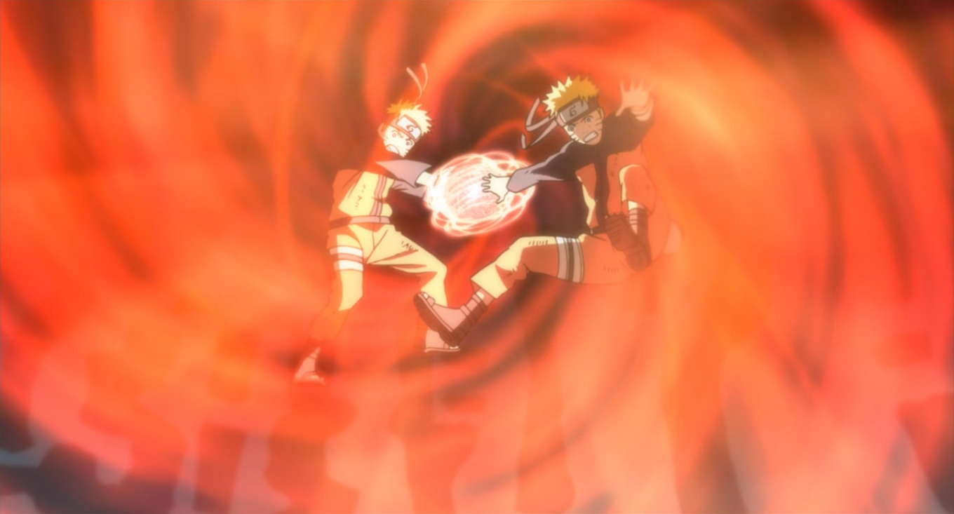 Какво беше червеното (тип rasengan) гигантският rasengan на Boruto се сблъска, докато атакува Momoshki?